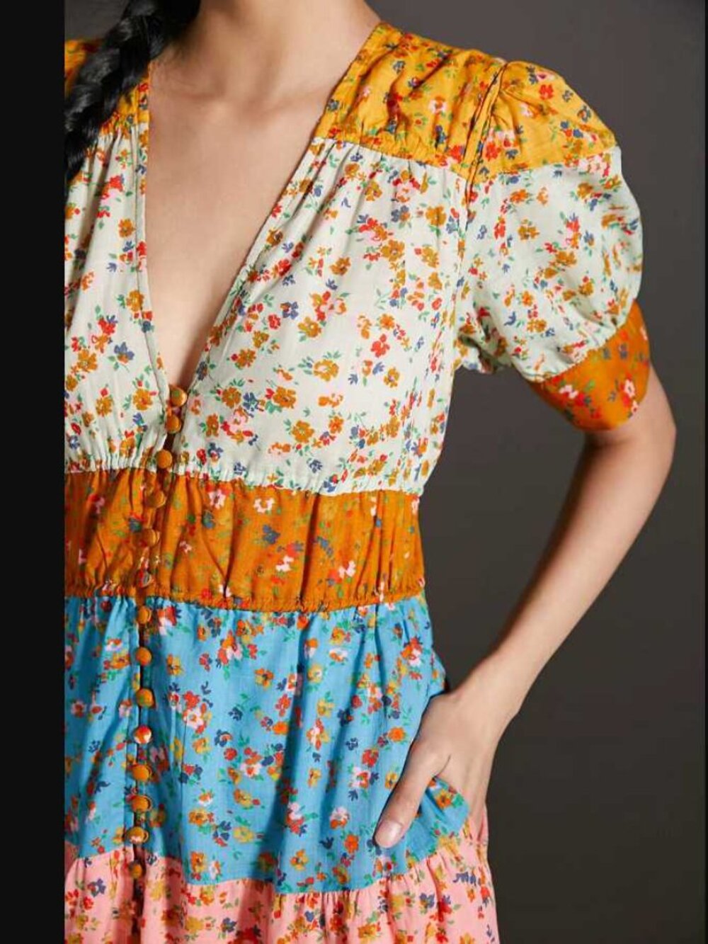 XSP By Anthropologie Tiered & True floral maxi prairie dress XS Petite #4 - Picture 3 of 12